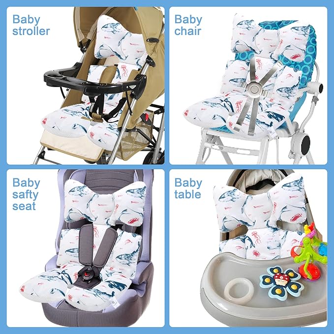 Baby Seat Pad Liner for Stroller–Soft and Breathable，3D Air Mesh Cotton Universal Baby Stroller Cushion (Ocean World)