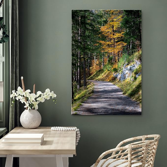 SIGNWIN Canvas Wall Art Green Forest Path Nature Forest Photography Realism Rustic Scenic Dramatic Multicolor Cool for Living Room - 12"x18" inches