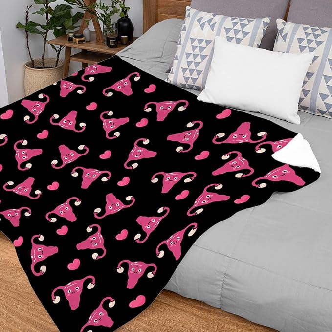 Thuswarm Cute Uterus Heart Flannel Throw Blanket Warm Cozy Soft Funny Print Blankets for Bed Couch Sofa Room Decoration Gifts 60"×50" Medium for Teen