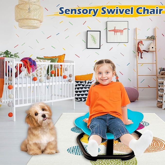Kids Chair, Sensory Swivel Chair, Spinning Chair, Sit and Spin Training Body Coordination, 360° Spinning Seat, Metal Base, Non-Slip