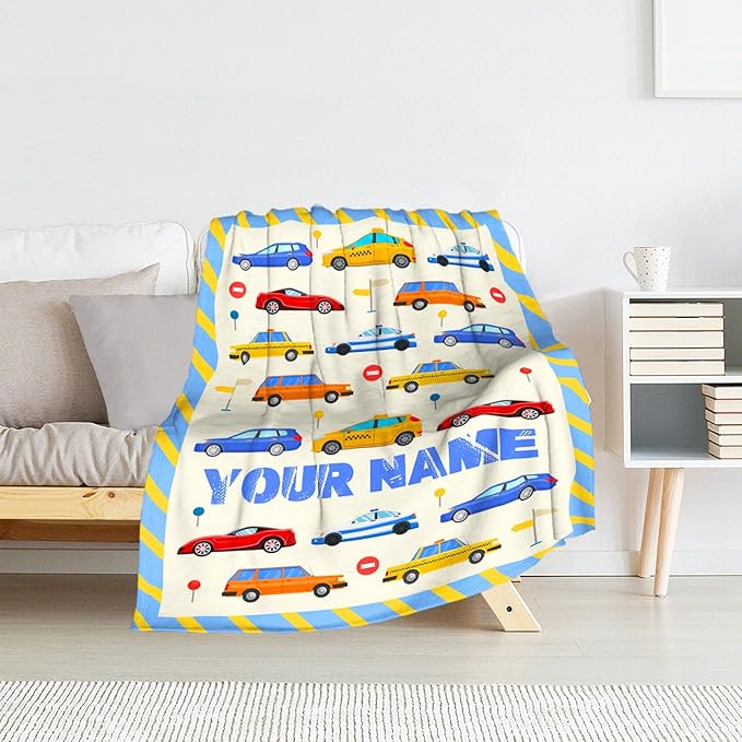 Custom Car Throws for Boys - 40" x 50" Inches Lightweight Warm Throw Blanket for Kids, Teens - Cute Flannel Blanket Gifts for Crib, Couch, Sofa