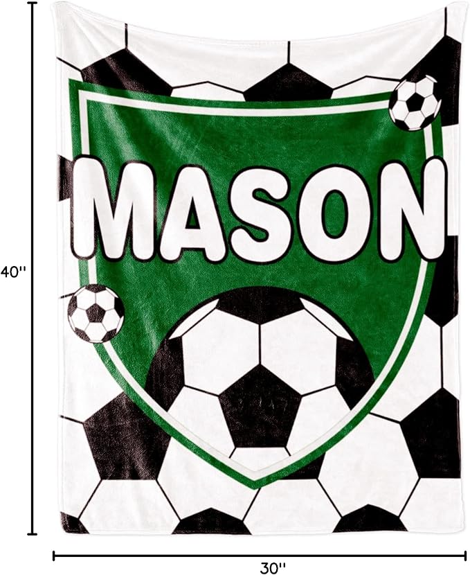 Personalized Soccer Blanket with Name for Boys, Custom Name Blanket for Kids, Soft Flannel Soccer Toddler Blanket Customized Gift for Birthday Christmas Baby Shower Newborn Gift 30'' X 40''