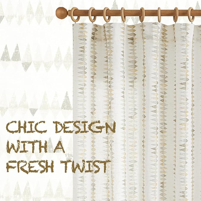jinchan Linen Nursery Curtains for Living Room Boho Curtains for Bedroom Kids Room 84 Inches Long Geometric Printed Farmhouse Drapes Rod Pocket Window Treatment Curtain Set of 2 Panels Taupe Gray