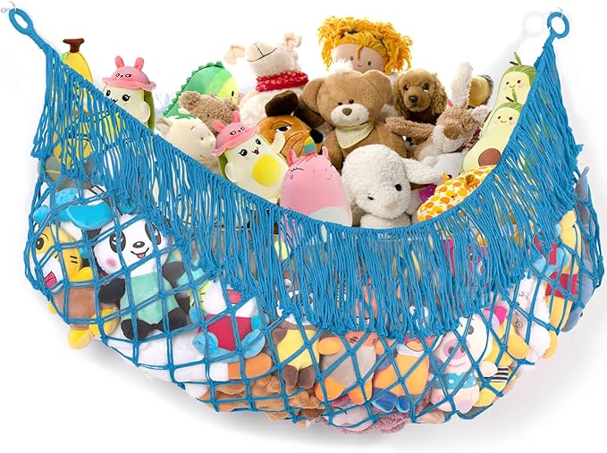 Stuffed Animal Hammock - Extra Large 63'' Long, Stuffed Animal Storage, stuffed animal Holder net, Toy Hammock Large, Toy Storage Hanging Organizer - Peacock blue