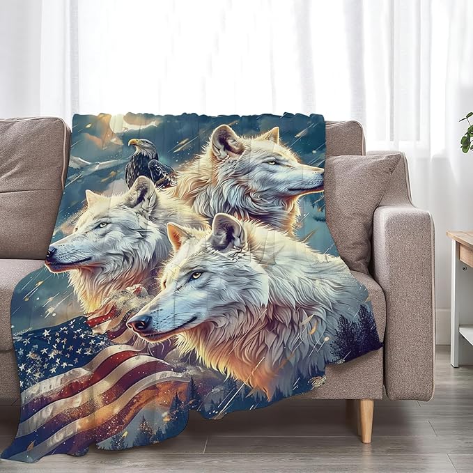 Tijuboni American Wolf Throw Blanket Wolf Gifts for Girls Boys Women Men Kids Adults Soft Flannel Fleece Blanket for Couch Sofa Bed Home Decor 50"x60"