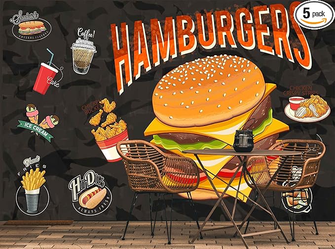 Restaurant or Coffee Shop Fast Food menu King Size Burger Mural for Restaurant Wall Decorations and advertisements（Not Peel and Stick）
