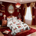 Merry Christmas Comforter Set King Size,Poinsettia Winter Xmas Pine Tree Kids Bedding Set,Snowflake Rustic Farmhouse Quilt Comforter,Red Green White Duvet Insert,2 Pillowcases