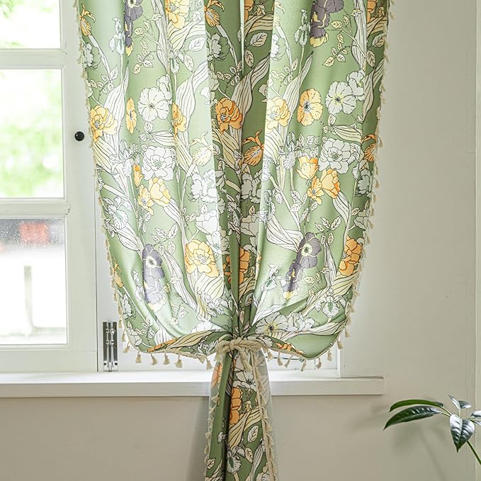 ENJOYBRIDAL Floral 96 Inch Curtains for Living Room Semi Sheer Drapes Bedroom Cute 2 Panels Long Window Curtain Panels Boho Rod Pocket Country Farmhouse Dining Room Window Treatments
