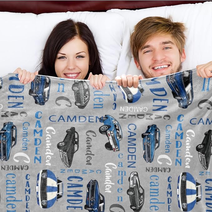 Personalized Car Blanket with Name for Boys, Custom for Kids, Soft Flannel Toddler Customized Gift for Birthday Christmas Baby Shower Newborn 30'' X 40'', 2-car Gray, 30''x40'' for baby