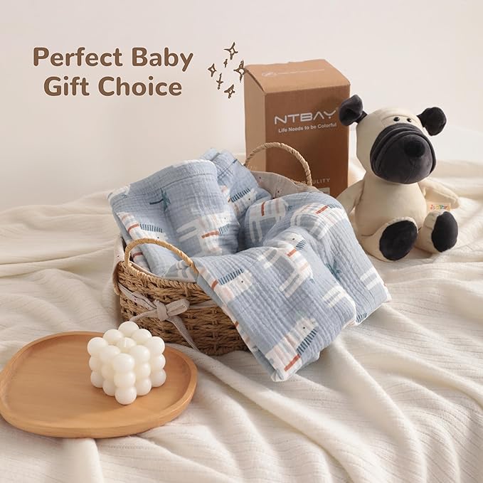 NTBAY 2 Layer Muslin Cotton Baby Swaddle Blanket, 30x40 Soft and Breathable Receiving for Newborns and Infants, Perfect for Crib, Stroller, Travel, Lightweight Nursery Blanket, Palm and Zebra