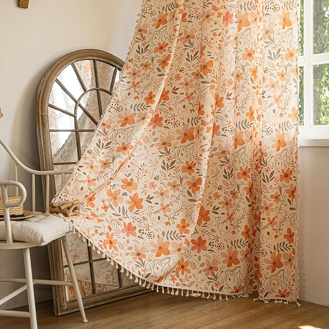 ENJOYBRIDAL Floral 96 Inch Curtains for Bedroom Living Room Drapes 2 Panel Sets Semi Sheer Farmhouse Long Window Curtain Panels Cute Patterned Boho Rod Pocket Cottagecore Window Treatments