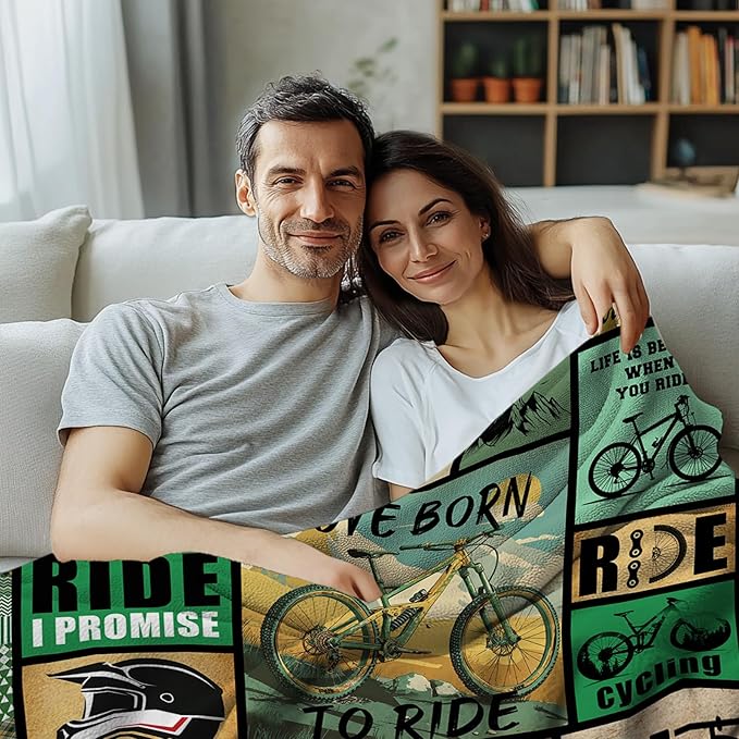 Bicycle Blanket for Cyclists, Bike Lover Gifts for Men and Women, Christmas Birthday Gifts for Bicycle Enthusiasts, Mountain Bike Rider Blanket, Soft Throw for Sofa Couch Room 50"x60"