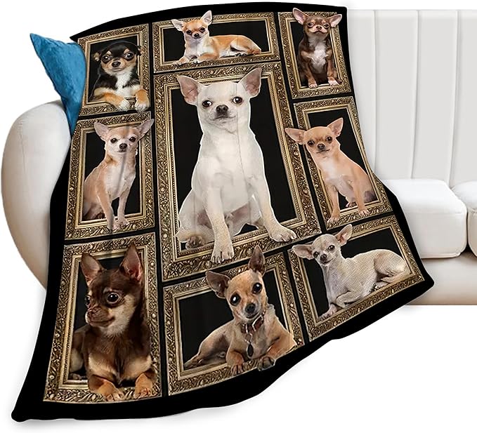 Cute Chihuahua Blanket for Girls Boys Funny Dog Throw Blankets Soft Cozy Warm Fuzzy Fleece Pet Bedding Flannel Throws Stuffed Animal Gifts for Chihuahua Lovers Kids Men Women Bedroom Decor 80"x60"