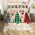 Manfei Xmas Plaid Trees Duvet Cover Set Twin Size, Western Texas Star Bedding Set 2pcs for Kids Boys Girls, Christmas Theme Comforter Cover Wooden Plank Quilt Cover with 1 Pillowcase,No Comforter