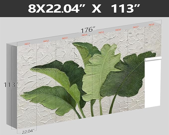 XMPMBM-Hand-Painted Banana Leaf Art Fabric Wallpaper Graffiti Green Leaf Living Room Bedroom Bathroom Wall Mural-W 176" X H 113"（138 Square Foot）