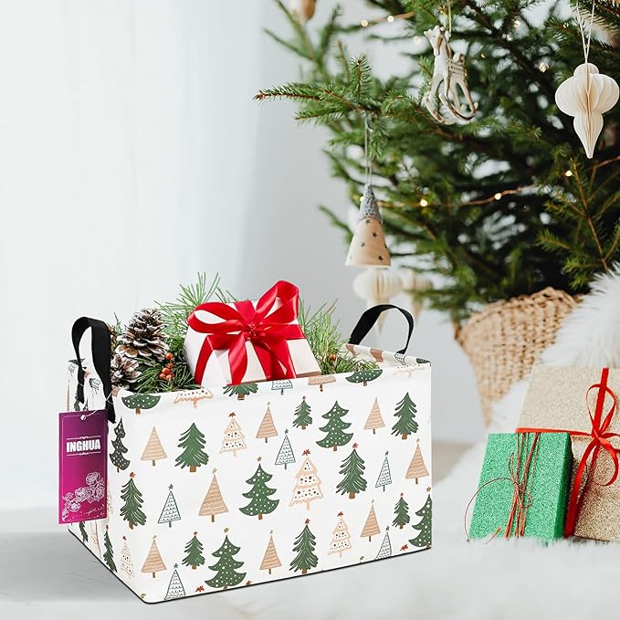 Rectangular Storage Basket Fabric Organizer Bin for Toys,Books,Clothes,Gifts,Pets-Perfect for Home,Office,Nursery,Dorm,Shelf(Rec-pine tree)
