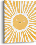 XWELLDAN Cute Cartoon Smiling Sun Cheerful Nursery Wall Art Canvas Prints,Watercolor Boho Neutral Sun Sunshine Wall Art Decor for Kids Baby Bedroom Nursery Playroom, 8x10 Inch, Framed