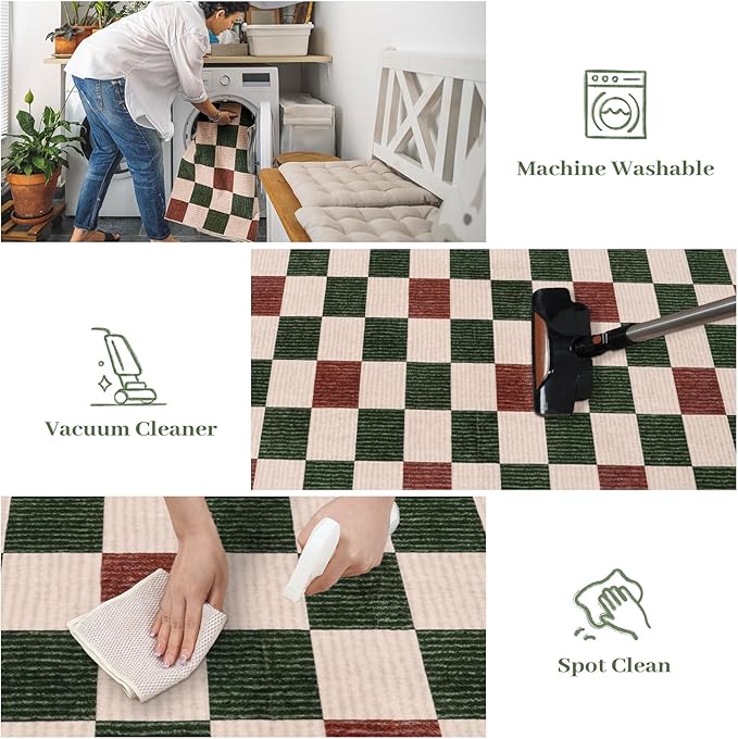 LIVEBOX 8x10 Christmas Area Rugs for Living Room Clearance, Checkered Non-Slip Washable Rugs, Farmhouse Neutral Classic Pattern Boys Area Rug for Bedroom, Carpet for Dining Room(Christmas,8'x10')
