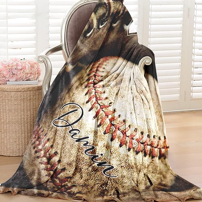 Personalized Baseball Blanket for Baby Boys and Girls - Soft and Fluffy Sport Blanket for Toddlers and Kids - Custom Name and Number Gift for Newborn(40"x50")