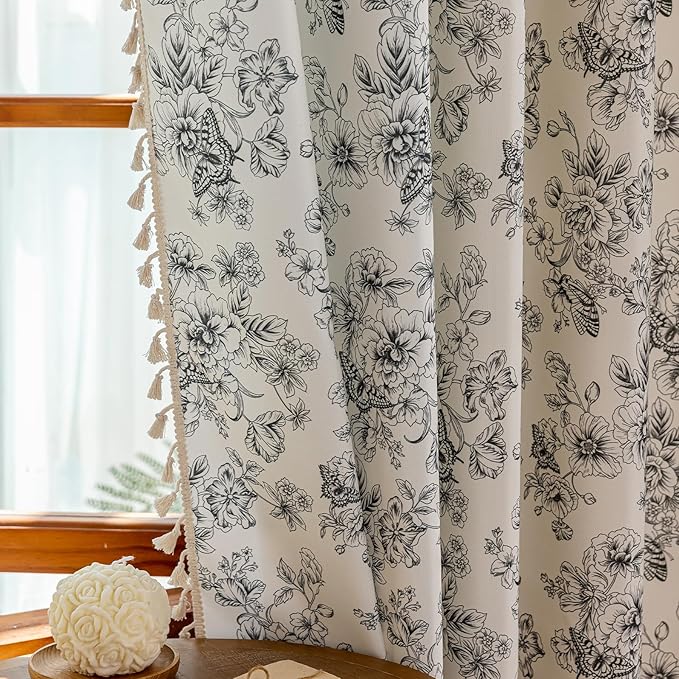 ENJOYBRIDAL Floral Curtains 84 Inches Long 2 Panels Boho Vintage Drapes for Bedroom Semi Sheer Print Living Room Window Curtain Panels Floor Length Farmhouse Flower Rod Pocket Cute Window Treatments