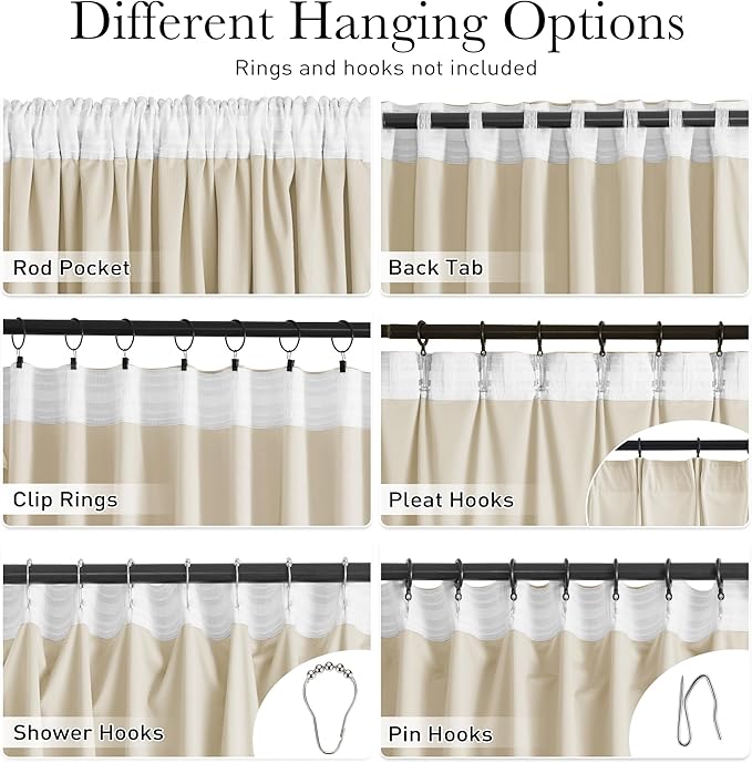 StangH Beige Velvet Curtains 108 inches Long for Living Room - Back Tab Room Darkening Decorative Window Curtain Drapes for Nursery Bedroom/Loft/Office, W52 x L108, 2 Panels