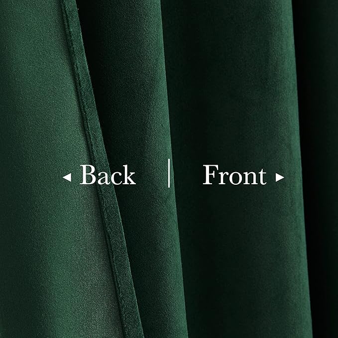 StangH Green Velvet Curtains 96 inches for Living Room, Luxury Christmas Decor Back Tab Thermal Insulated Blackout Heat & Chill Resistant Drapes for Bedroom Windows/French Door, W52 x L96, 2 Panels
