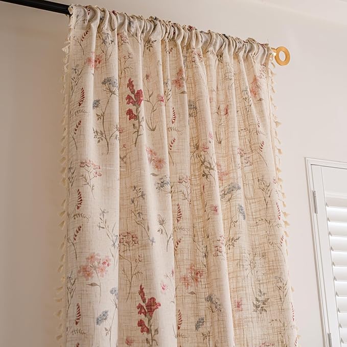 ENJOYBRIDAL Floral 96 Inch Curtains for Bedroom Living Room Drapes Boho 2 Panel Sets Light Filtering Long Window Curtain Panels Patterned Rustic Farmhouse Rod Pocket Semi Sheer Window Treatments