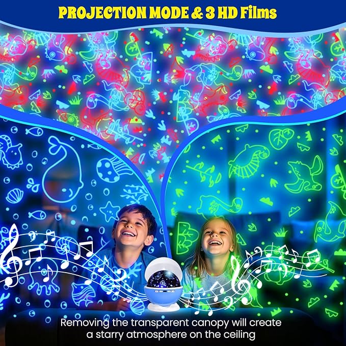 Night Light Projector,Night Light for Kids Room with Remote and Timer,360° Rotation,3 Projection Films,18 Light Modes,8 Lullaby Songs,Kids Night Lamp, Birthday Christmas Gifts for Boys Girls (Blue)