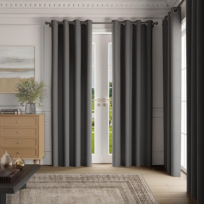 NICETOWN Blackout Curtains 96 inches Long for Living Room, Room Darkening Curtains Grey 2 Panels, 3 Pass Microfiber Noise Reducing Thermal Insulated Solid Ring Top Blackout Window Drapes