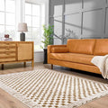 Hauteloom Leryn Living Room, Bedroom Area Rug - Checkered - High Pile - Bone - 5'3" x 7'