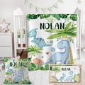Personalized Baby Crib Bedding Set,3 Piece Custom Name Nursery Set with Blanket, Fitted Sheet & Pillowcase for Baby Girls & Boys, Dino Jungle Theme(Fixed Size)