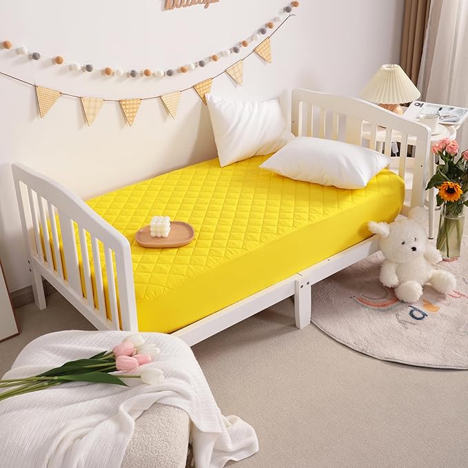 NTBAY 2 Pack Waterproof Crib Mattress Protector, Quilted 28"x52" Toddler Fitted Sheet - Machine Washable - Soft and Breathable Mattress Pad Cover for Crib, Nursery, Daycare, Cot, Yellow