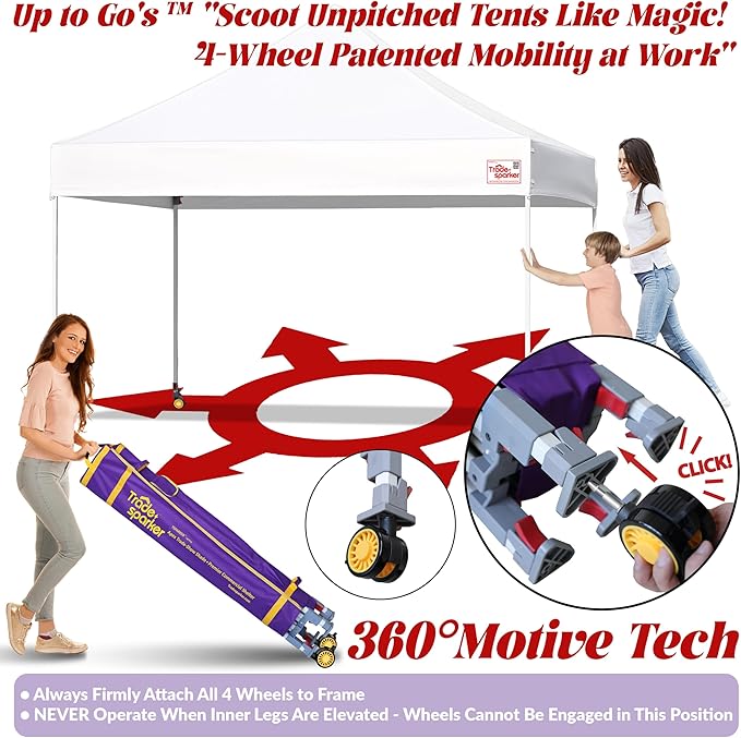 Tradesparker 8x8 Pop Up Canopy Tent,Commercial Movable Canopy with ApexCore LED & Rugged Casters-Instant Easy Setup Shelter Canopies with Weight Bags & Stakes for Oudoor Events Markets Vendors,White