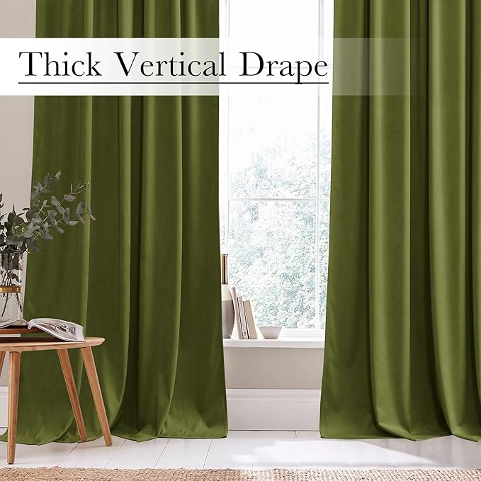 StangH Christmas Olive Green Curtains for Living Room 105 inches Long Soft Velvet Thermal Insulated Window Drapes for Bedroom Heavy Thick Privacy Panels, W52 x L105, 2 Panels