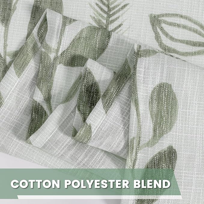 MEETSKY Sage Green Curtains 63 Inches Long Boho Curtains for Living Room Bedroom Semi-Sheer Linen Style Back Tab Drapes Light Filtering Leaf Printed Window Curtain, 50” Wide Each Panel, 2 Panels