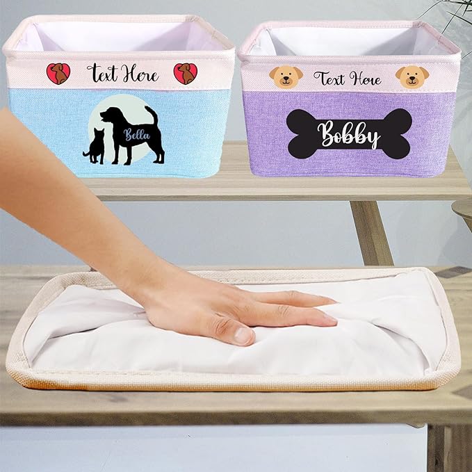 Personalized Dog Toy Basket - Custom Dog Toy Box with Pet's Name - Collapsible Cute Basket with Handles - Storage Organizer