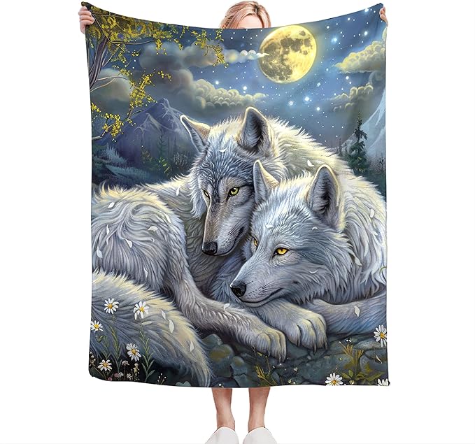 Wolf Blanket Wolves Gifts for Girls Boys Woman Kids Wolf Animal Lover Throw Blankets Soft Blanket Warm Fleece Flannel Plush Blankets for Bed Sofa Couch 60"x80"
