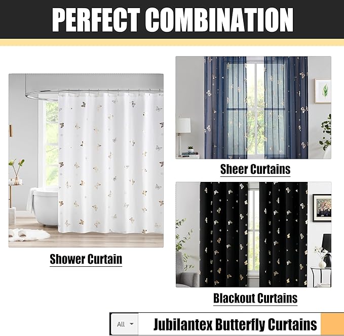 Jubilantex Butterfly Sheer Curtains Navy Blue Drapery with Gold Print Pattern 84 Inch Long, Kids Nursery Bedroom Voile Linen Textured Curtain Rod Pocket Window Drapes, 2 Panels