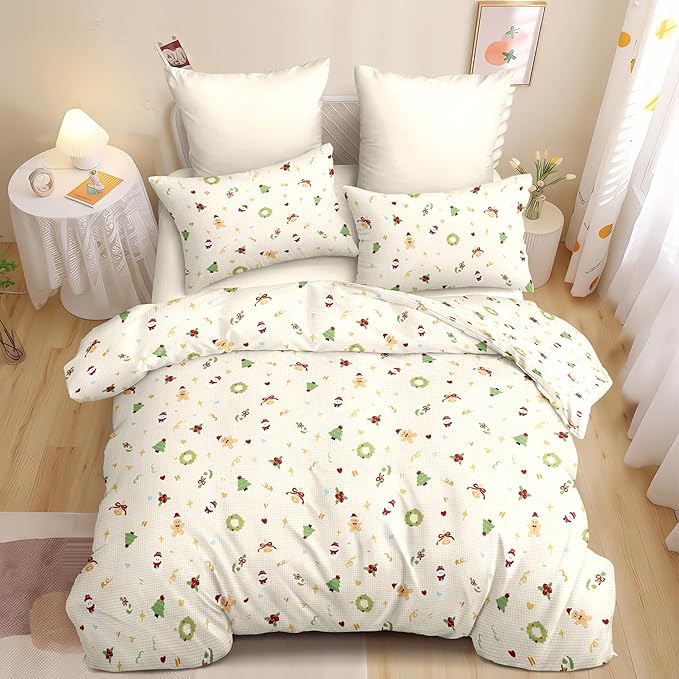 Christmas Duvet Cover Full Size Gingham Red Bow Christmas Tree Bedding Set 3 Pcs Kids Boys Girls Plaid Heart Xmas Holiday Reversible Comforter Cover with Zipper Closure (No Comforter)