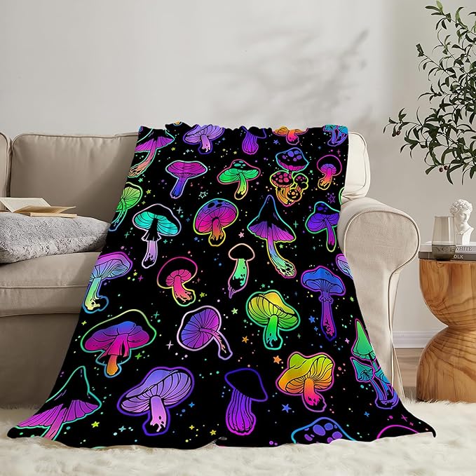 Colorful Mushroom Blanket - Soft, Warm & Cozy Fleece for Girls, Women, Kids & Adults - 60"x50"
