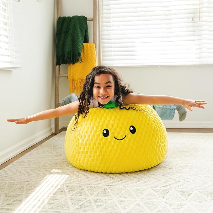 Big Joe Pineapple PlushiPals Super Soft Bean Bag Chair for Kids, Ultra-Soft Plush Polyester Blend, 2.5 feet Refillable