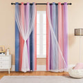 XiDi Girls Curtains for Bedroom 90 Inches Long 2 Panels Grey Pink Purple Rainbow Blackout Curtains for Little Girl Kids Room Decor Living Room, Princess Unicorn Wall Decals Drapes 52x90