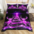 Manfei Christmas Tree Duvet Cover Set Full Size Purple Twinkling Deer Comforter Cover Western New Year Bedding Set 3pcs for Kids Boys Girls Christmas Theme Quilt Cover with 2 Pillowcases,No Comforter