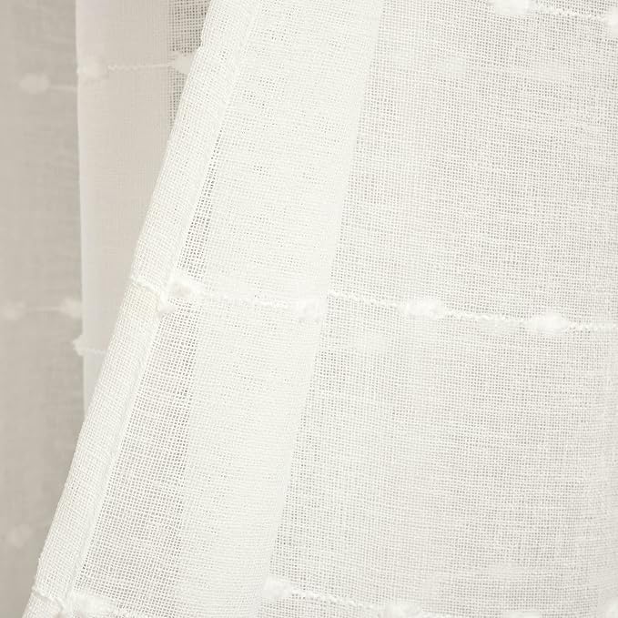 Lush Decor Farmhouse Textured Grommet Sheer Window Curtain Panel (Single Panel), 115"W x 84"L, White