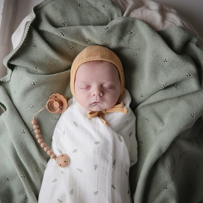 mushie Muslin Baby Swaddle Blanket | 100% Organic Cotton (Leaves)