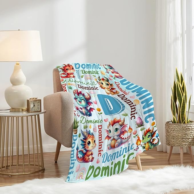 Personalized Custom Dragon Blanket Gifts for Kids Boys Girls with Name - Customized Dragon Super Soft Lightweight Flannel Sheets Decor for Crib Nap Couch - 60"x80" for Adult