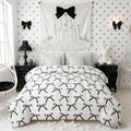 7 Pieces Cartoon Bowknot Kids Comforter King Size,Bow Tie Geometric Patchwork Modern Bedding Set,Bow Butterfly Knot Black White Simple（Comforter+Fitted+Flat+2 Pillowcases+2 Throw Pillow Covers）