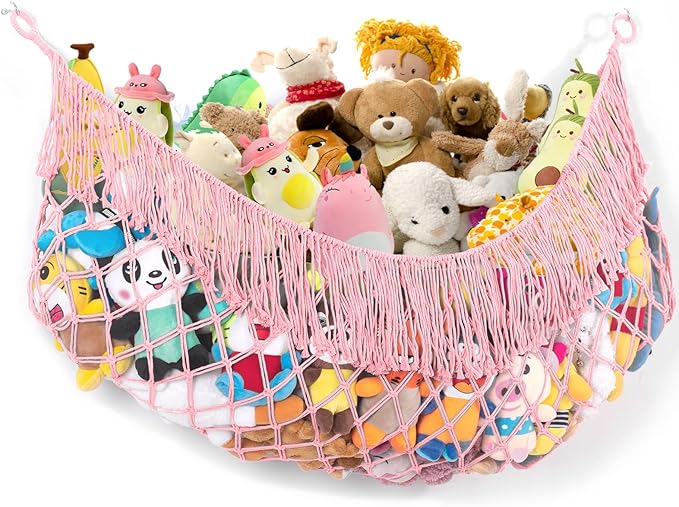 Stuffed Animal Hammock - Extra Large 56'' Long, Stuffed Animal Storage, stuffed animal Holder net, Toy Hammock Large, Toy Storage Hanging Organizer - Light pink