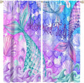 Dream Mermaid Curtain Colorful Mermaid Shell Ocean Theme Fantasy Blackout Curtains for Kids Boys Girls Bedroom Nursery Room Decor Rod Pocket Window Drapes 52x84in