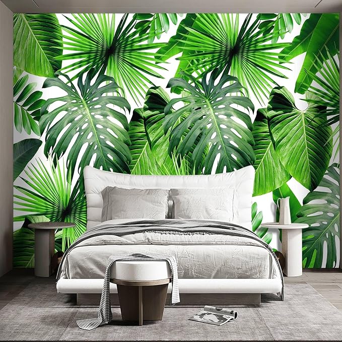 Tropical Green Botanical Leaf Wallpaper Bedroom Plant Mural Room Decor Living Room tv Background Large Wall Mural - 160"x108" (Not Peel and Stick)
